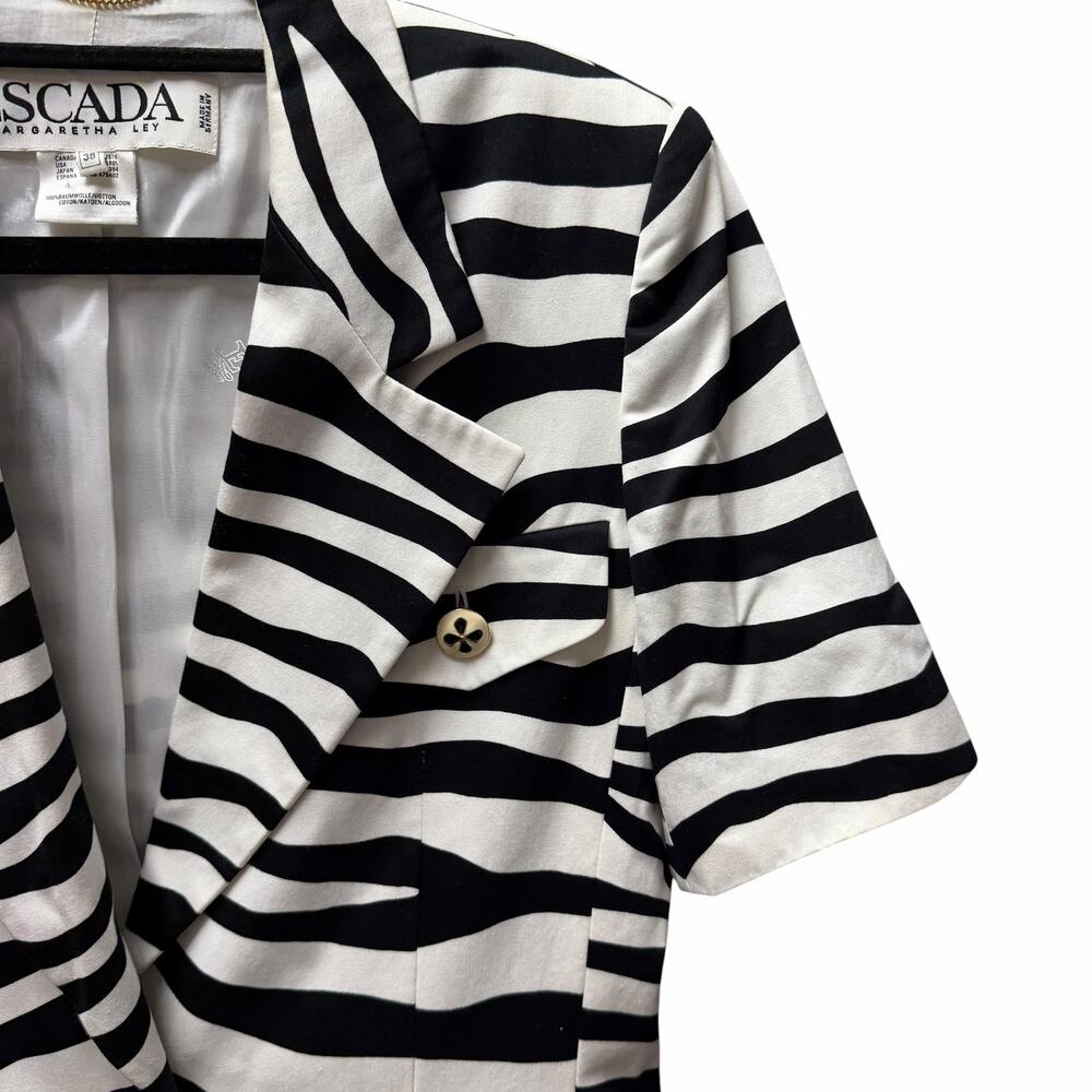 Vintage Escada Margaretha Ley Black White Zebra Print Short Sleeve Jacket US 8 - Picture 4 of 13